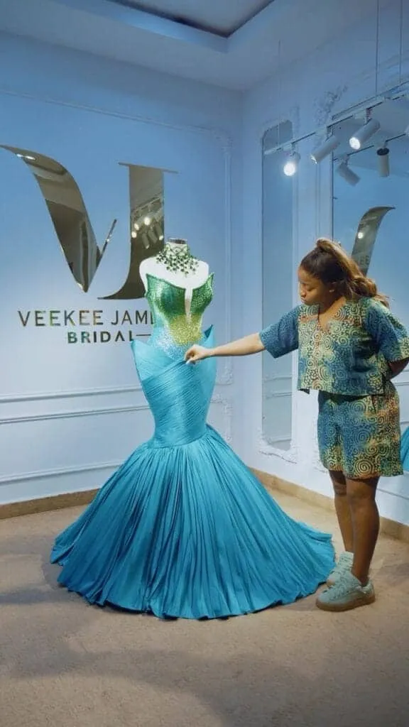 Veekee James' Top Ten Stunning Creations of 2024 5 Bonang Matheba’s Mermaid Dress At the Miss South Africa Beauty Pageant