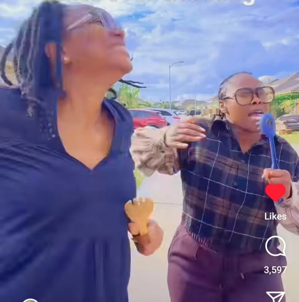 Chioma Akpotha and Uche Jombo lip-syncing to Akanchawa