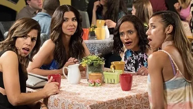 Ana Ortiz as Marisol Suarez, Dania Ramirez as Rosie Falta, Roselyn Sánchez as Carmen Luna, and Judy Reyes as Zoila Diaz.